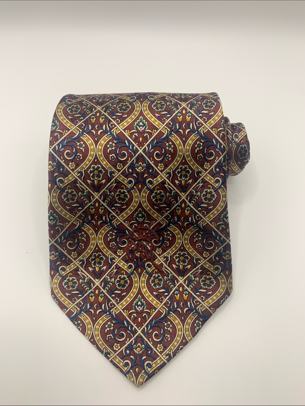 Men's Burgundy & Gold Patterned Tie - Classic Floral Medallion